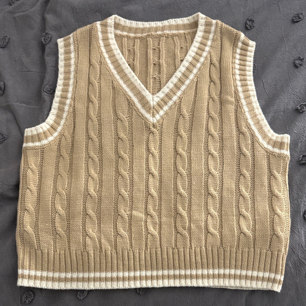 SHEIN Tan Cable Knit Sweater Vest